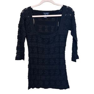 Max Edition Black Floral Stretch Top Women Large 3/4 Sleeve Y2K Style Whimsigoth